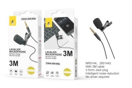 MINI MICROFONO LAVALIER CON CLIP JACK 3.5mm 3Mt
