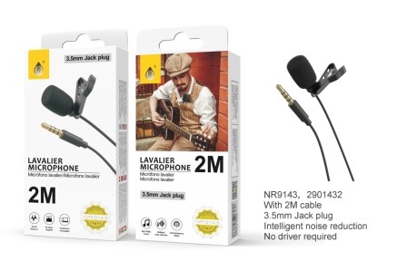 MINI MICROFONO LAVALIER CON CLIP JACK 3.5mm 2Mt