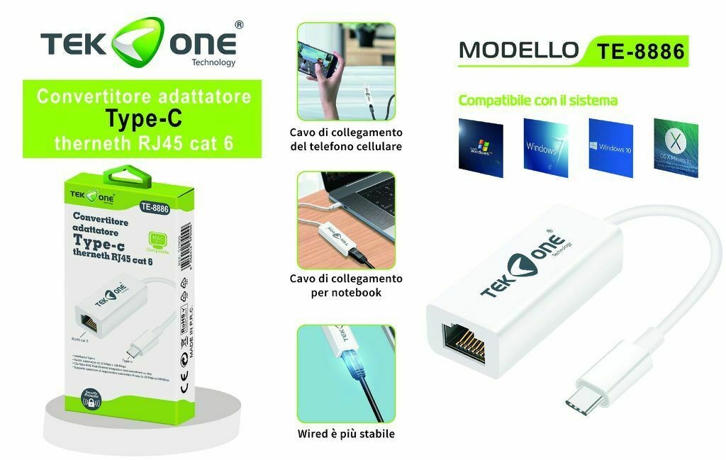 SCHEDA DI RETE 10/100 ESTERNA USB TYPE-C RJ45 CAT6 