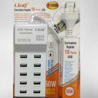 Multipresa Caricatore Rapido 50W 10 Porte Usb 10A Linq T-10a08 FAST CHARGER