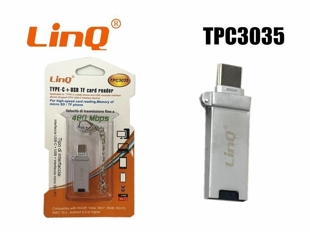 Mini Lettore Memory Card OTG Micro SD (TF)  2 in 1 con USB (PC)  e USB TIPO C (smartphone, tablet) Card Reader Adapter with USB / USB TYPE C