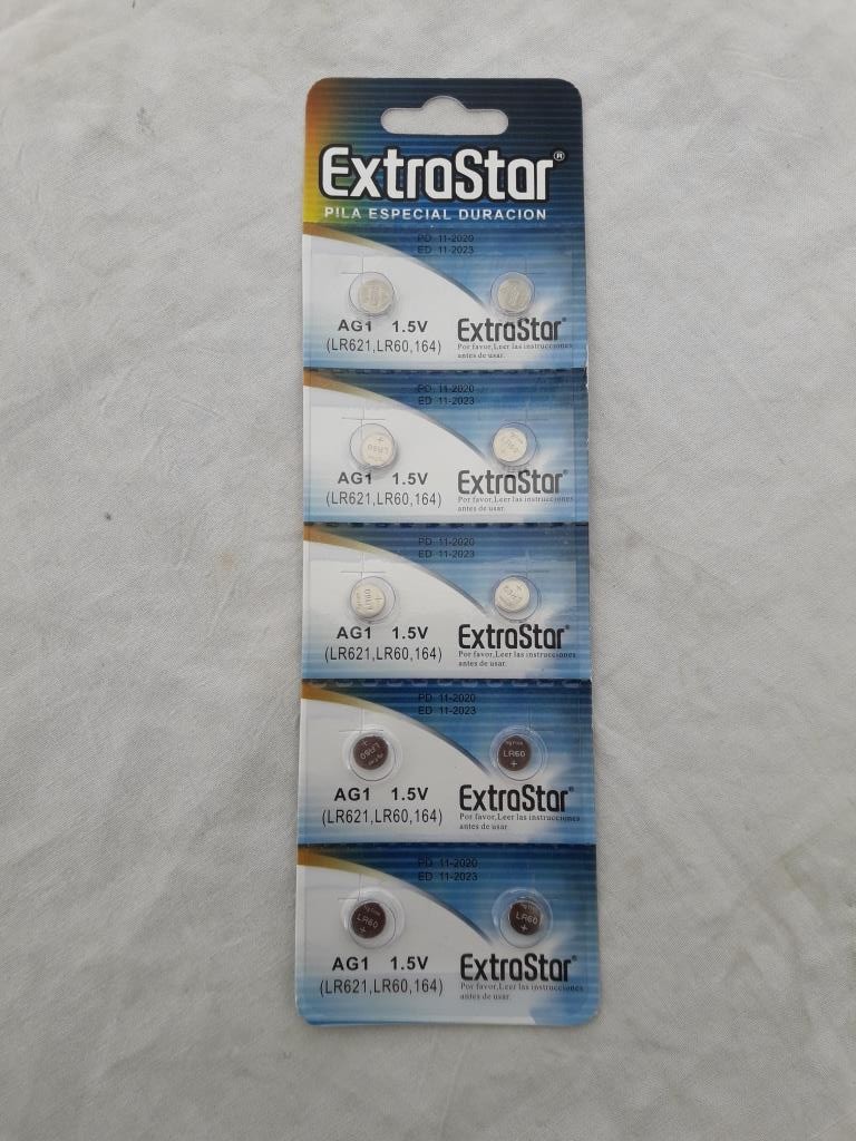 EXTRASTAR BATTERIA A BOTTONE AG1 LR621, LR60, 164 ALKALINE BATTERY 1,5V
