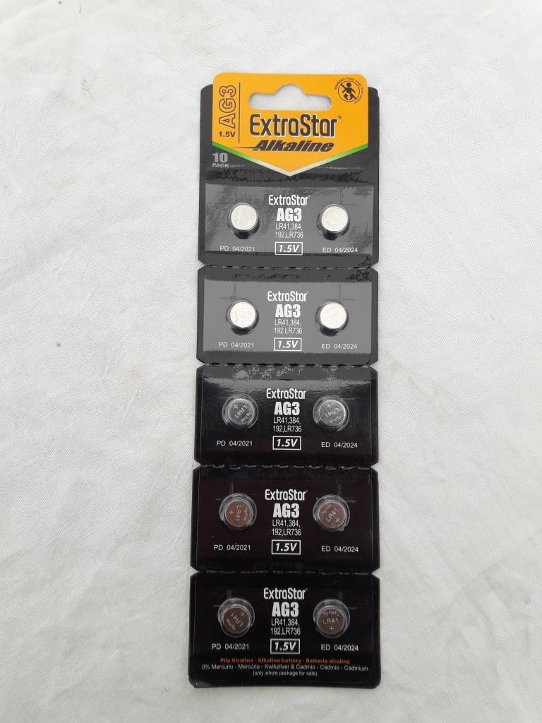 EXTRASTAR BATTERIA A BOTTONE AG3 LR41, 384, 192, LR736 ALKALINE BATTERY 1,5V