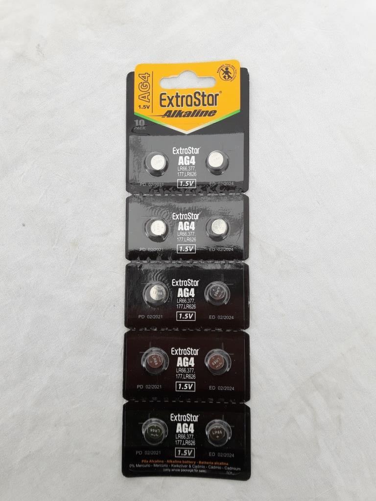EXTRASTAR BATTERIA A BOTTONE AG4 LR66, 377, 177, LR626 ALKALINE BATTERY 1,5V