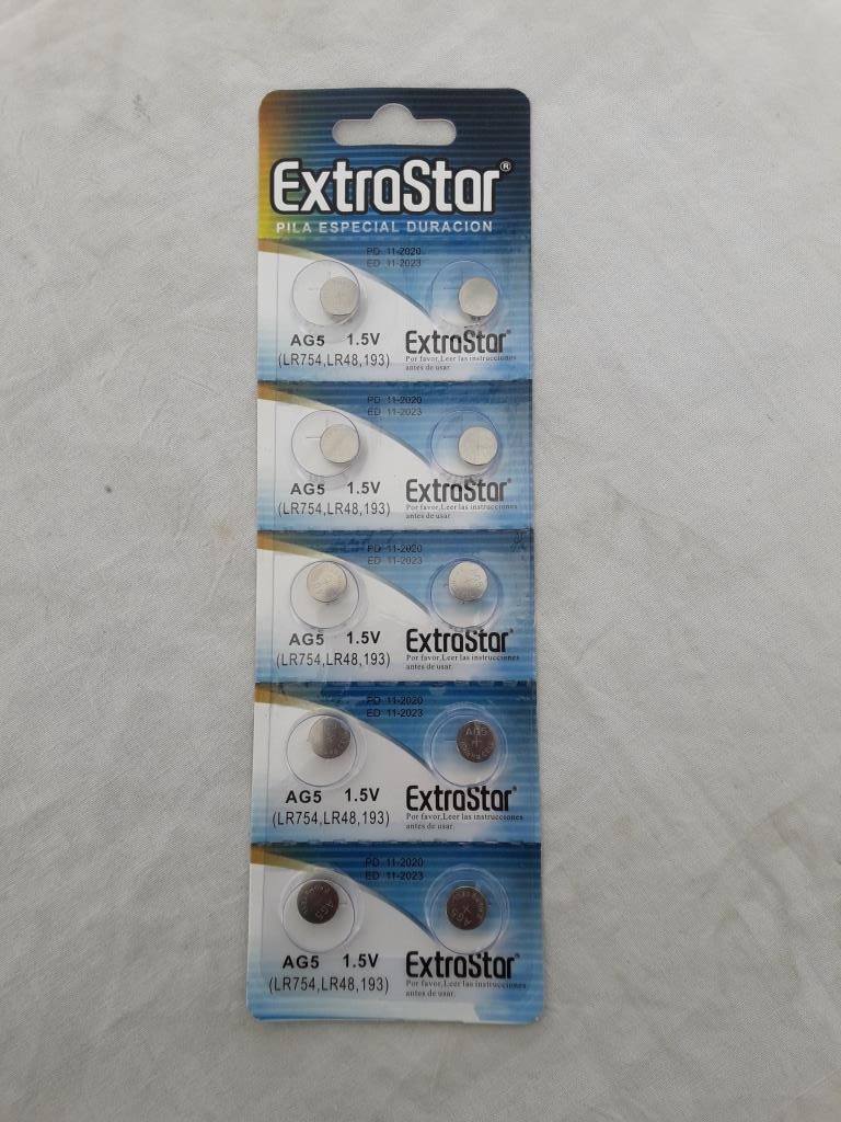 EXTRASTAR BATTERIA A BOTTONE AG5 LR754, LR48, 193 ALKALINE BATTERY 1,5V