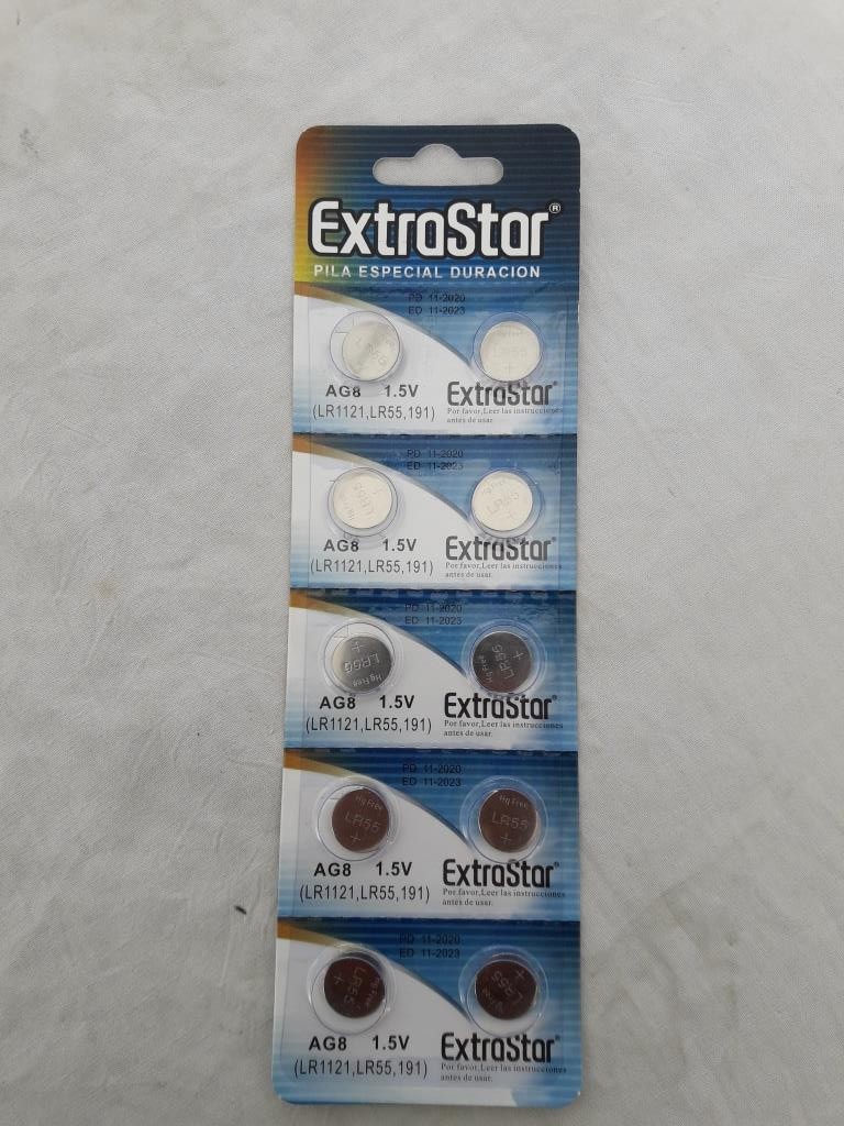 EXTRASTAR BATTERIA A BOTTONE AG8 LR1121, LR55, 191 ALKALINE BATTERY 1,5V