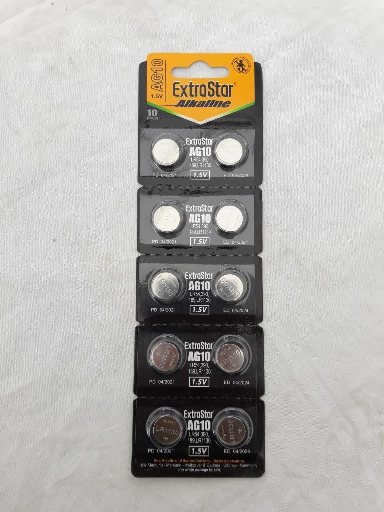 EXTRASTAR BATTERIA A BOTTONE AG10 LR54, 390, 189, LR1130 ALKALINE BATTERY 1,5V
