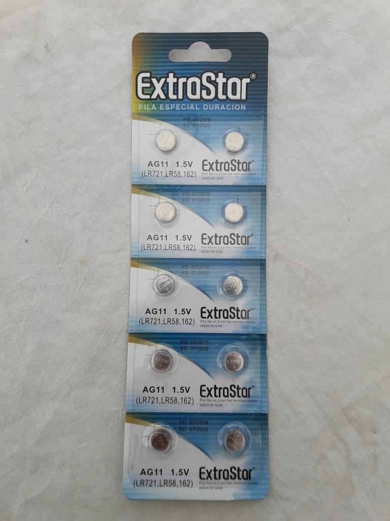 EXTRASTAR BATTERIA A BOTTONE AG11 LR721, LR58, 162 ALKALINE BATTERY 1,5V