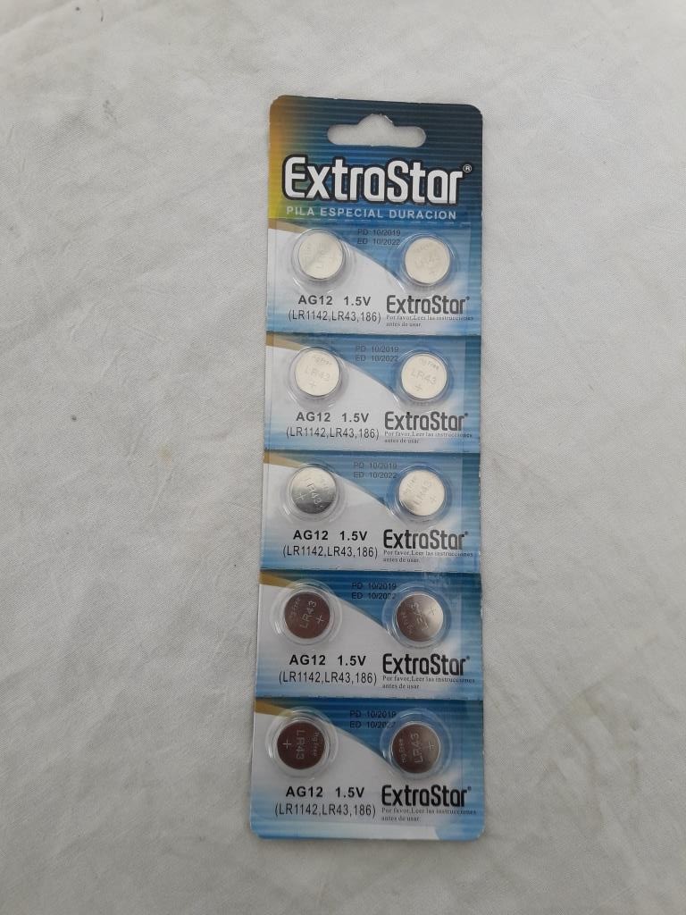 EXTRASTAR BATTERIA A BOTTONE AG12, LR1142, LR43, 186 ALKALINE BATTERY 1,5V