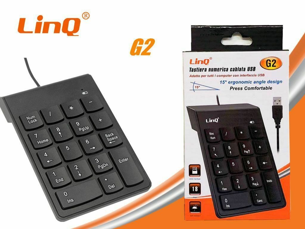 Tastiera Tastierino Numerico Cablato Usb Per Pc Portatili Notebook Linq G2