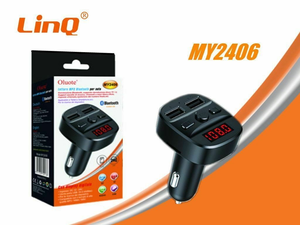 Trasmettitore Fm Bluetooth Per Auto 2 Porte Usb Led Tf Wma Mp3 Linq My2406