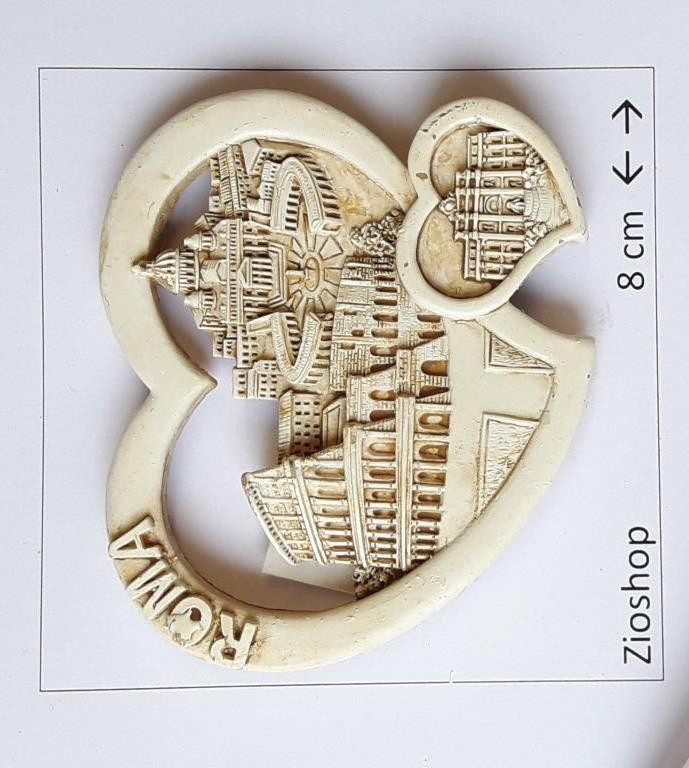 Calamita Frigo Magnete Souvenir Roma Cuore Tris Monumenti Effetto Marmo Fridge magnet