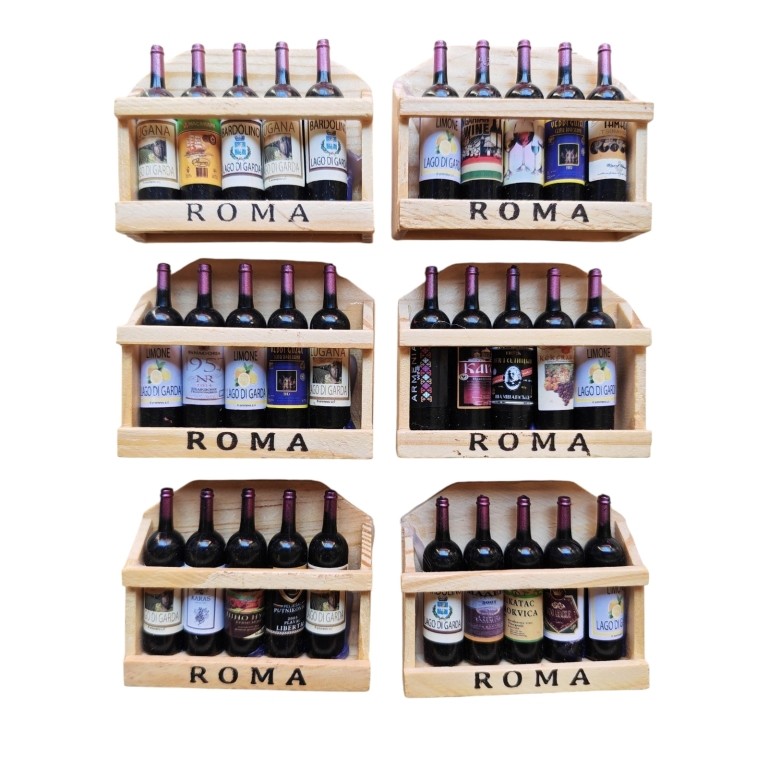 CALAMITA FRIGO 5 BOTTIGLIE LEGNO IDEA REGALO SOUVENIR ROMA