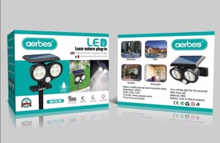 FARO LUCE FARETTO ESTERNO ENERGIA SOLARE 48 LED SENSORE MOVIMENTO CREPUSCOLARE per Cortile, Vialetto, Patio, Alberi
