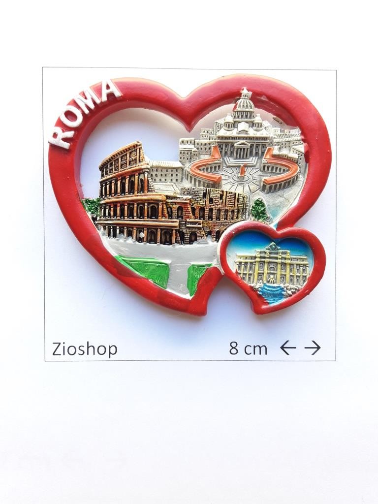 Souvenir  From Italy Rome Calamita Frigo Fridge Magnets  ROMA - "Double heart" Trio Luoghi Fantastici