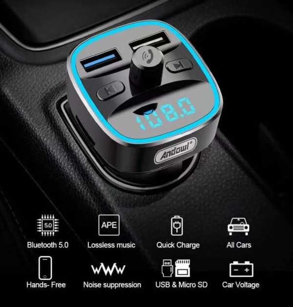 ANDOWL Q-T104 Trasmettitore FM Bluetooth Auto Lettore MP3 per Vivavoce Wireless Caricatore TF