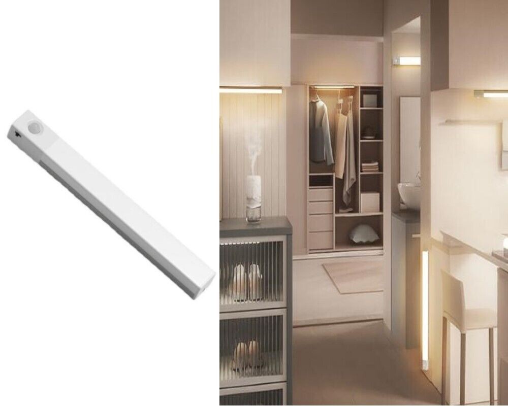 Barra Luce LED Sensore di Movimento Sotto Pensile Armadi Cassetti Ricaricabile USB con Attacco  Magnetico 20cm