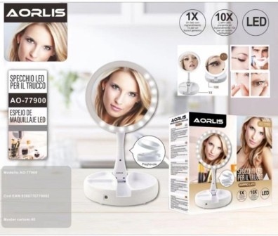 DOPPIO SPECCHIO 21 LED TRUCCO BELLEZZA DA TAVOLO COSMETICI INGRANDIMENTO 10X 1x