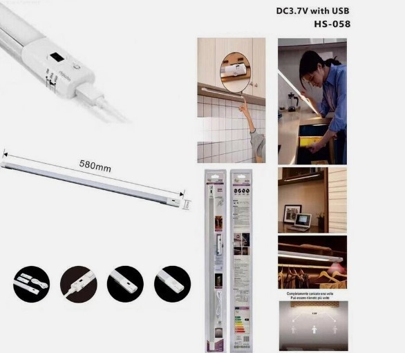 BARRA DI LUCE A LED CUCINA ARMADIO SOTTOPENSILE LUCE (FREDDA /CALDA /NATURALE) DA 58CM CON SENSORE MOVIMENTO RICARICABILE MAGNETICO