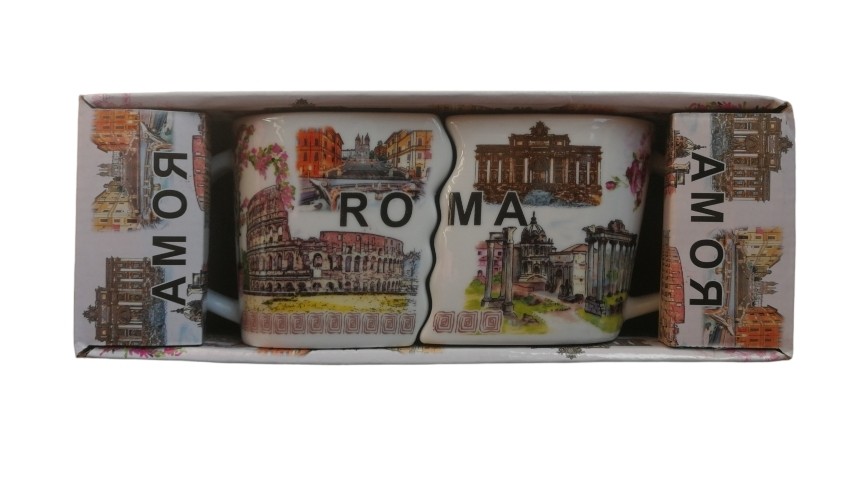 IDEA REGALO Tazza Tazze Coppia in Love Souvenir Ricordo Romantico Roma 'LOVE IN THE AIR' 4649