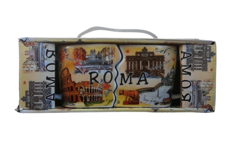 IDEA REGALO Tazza Tazze Coppia in Love Souvenir Ricordo Romantico Roma 'LOVE IN THE AIR' 4651