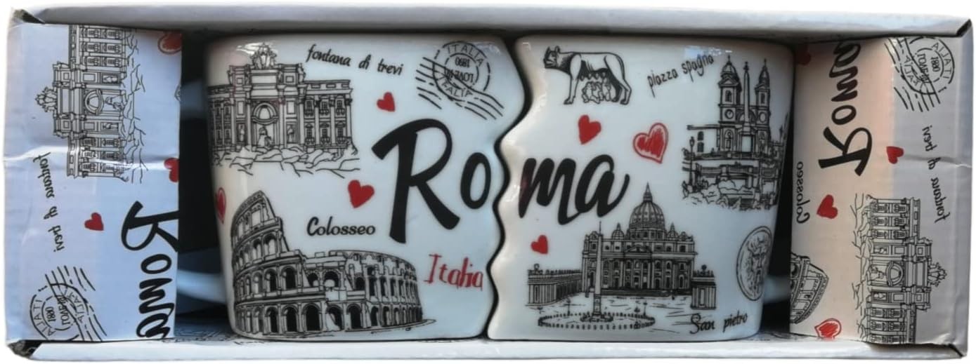 IDEA REGALO Tazza Tazze Coppia in Love Souvenir Ricordo Romantico Roma 'LOVE IN THE AIR' 4652