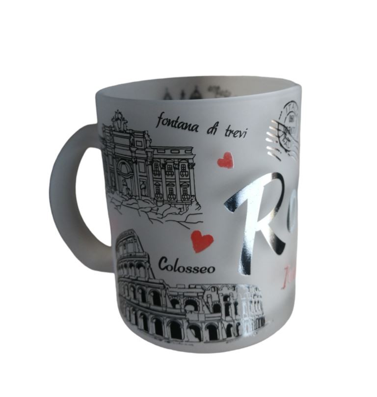 Tazza Tazze Mug in Vetro Temperato Satinato Souvenir Ricordi Roma da Collezione 4665