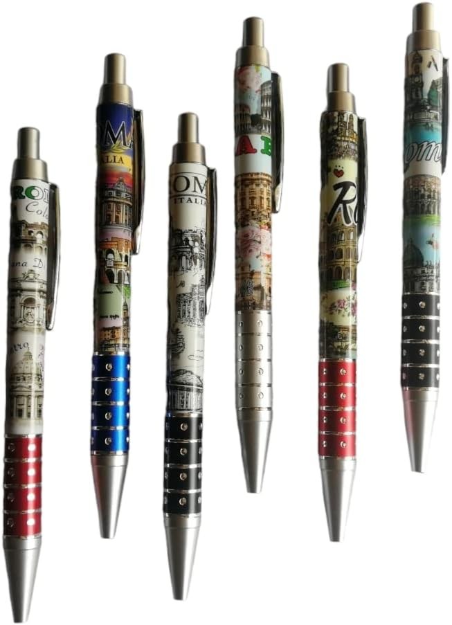 Penna Biro Monumenti Roma Impugnatura Colori Misti Souvenir Pen From Italy Rome Monuments