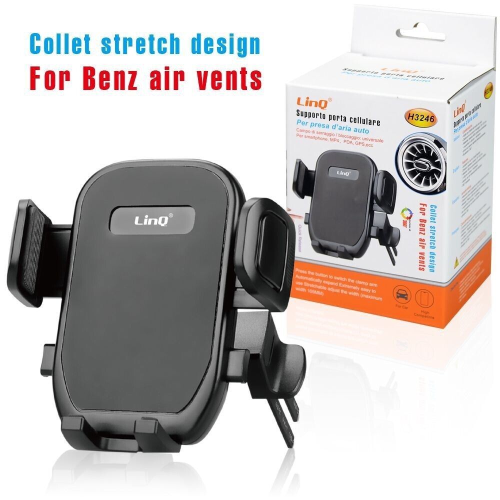 Staffa Supporto da Auto per Smartphone Bocchette Presa Aria Porta Cellulare COLLET STRETCH DESIGN PER AUTO BENZ AUR VENTS H3246