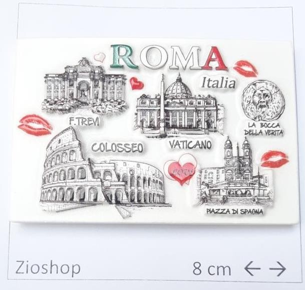 Calamita Magnete Souvenir Roma "Love Roma" in Resina Alto-Basso Rilievo Vaticano, Fontana di Trevi, Colosseo, Piazza di Spagna, La Bocca della Verita'. Effetto 3D.