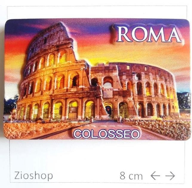 Calamita Magnete Souvenir Roma - Colosseo Tra Alba e Tramonto in Resina Alto-Basso Rilievo. Effetto 3D.