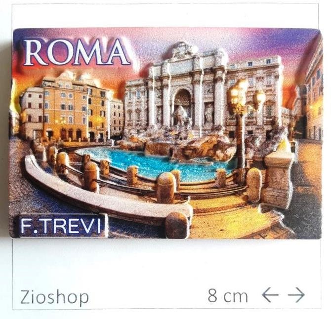 Calamita Magnete Souvenir Roma - Fontana di Trevi Tra Alba e Tramonto in Resina Alto-Basso Rilievo. Effetto 3D.