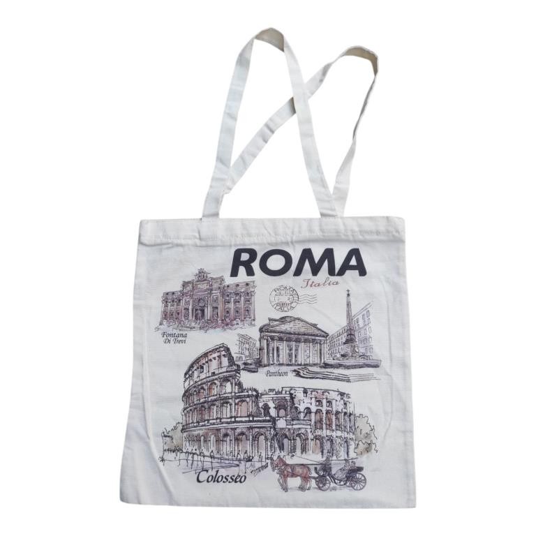 Borsa Shopper Tote Bag in Tela Resistente con Cerniere Souvenir Roma Italia