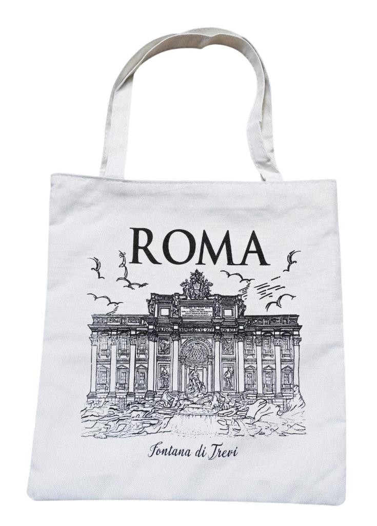Borsa Shopper Tote Bag in Tela Cerniere Tasca Interna Souvenir Roma Italia