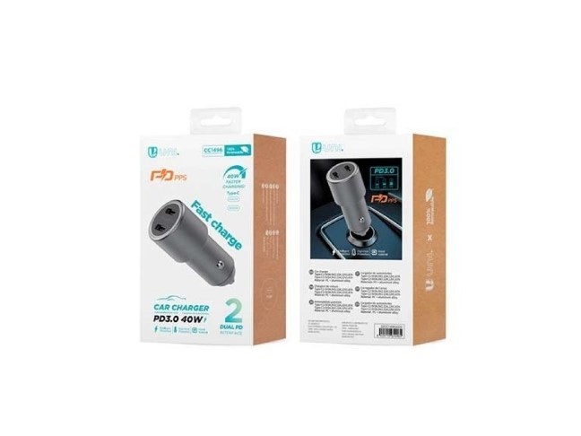 CAR FAST CHARGE METALLICO DUAL PD 3.0 40W 2 PORTE TYPE-C 5V3A CC1496