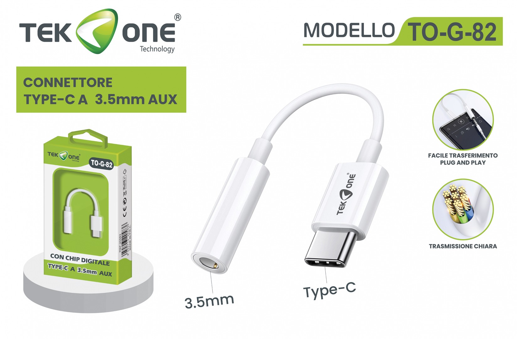 TEKONE CAVO ADATTATORE AUDIO TYPE-C / 3,5mm F TO-G-82