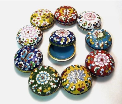 SPLENDIDI CONTENITORI PORTAGIOIE IN CLOISONNE DIAMETRO DA 6,5cm BASE 3,5cm H.3,2 cm