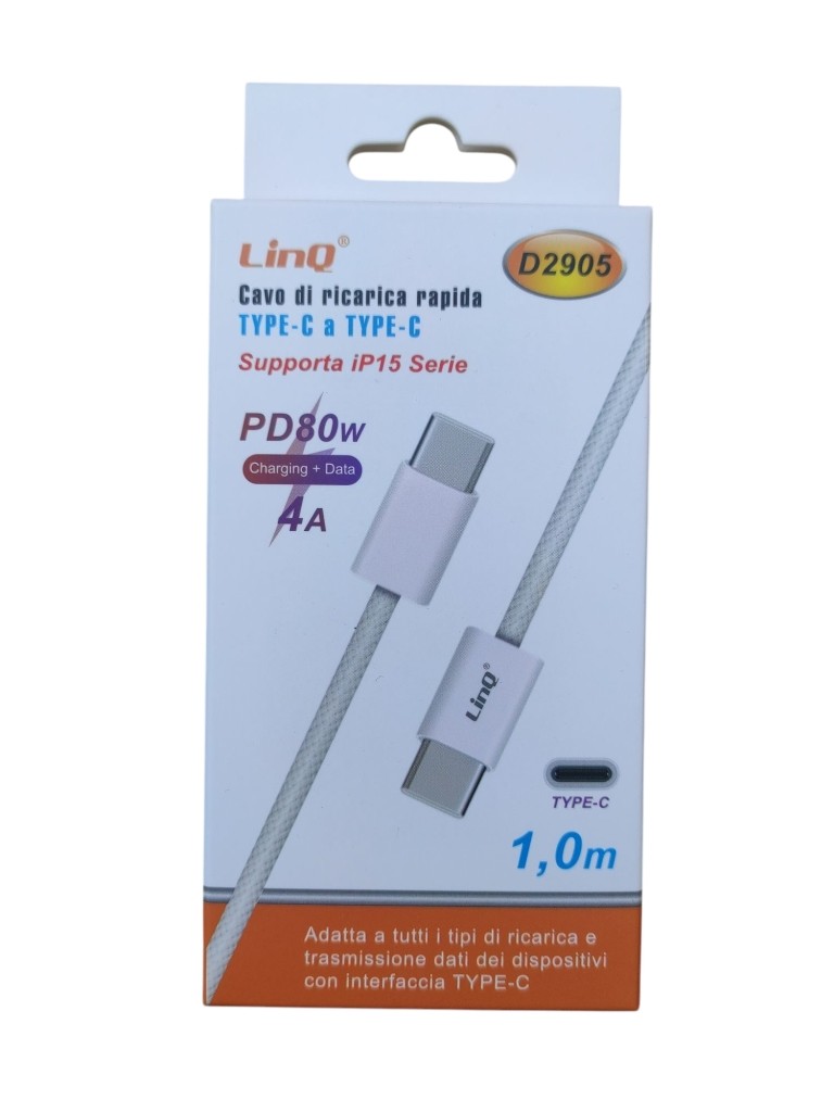 Cavo Dati e Ricarica LinQ D2905 USB-C / USB-C 80W 1m Fast Charging PD