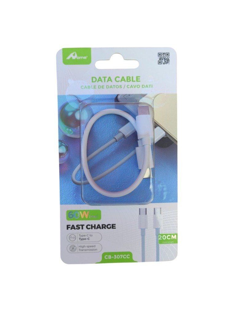 Cavo Per Dispositivi Con Ricarica Veloce Connessione Type-c Maschio a Type-c Maschio – 20 cm 60W CB-307CC