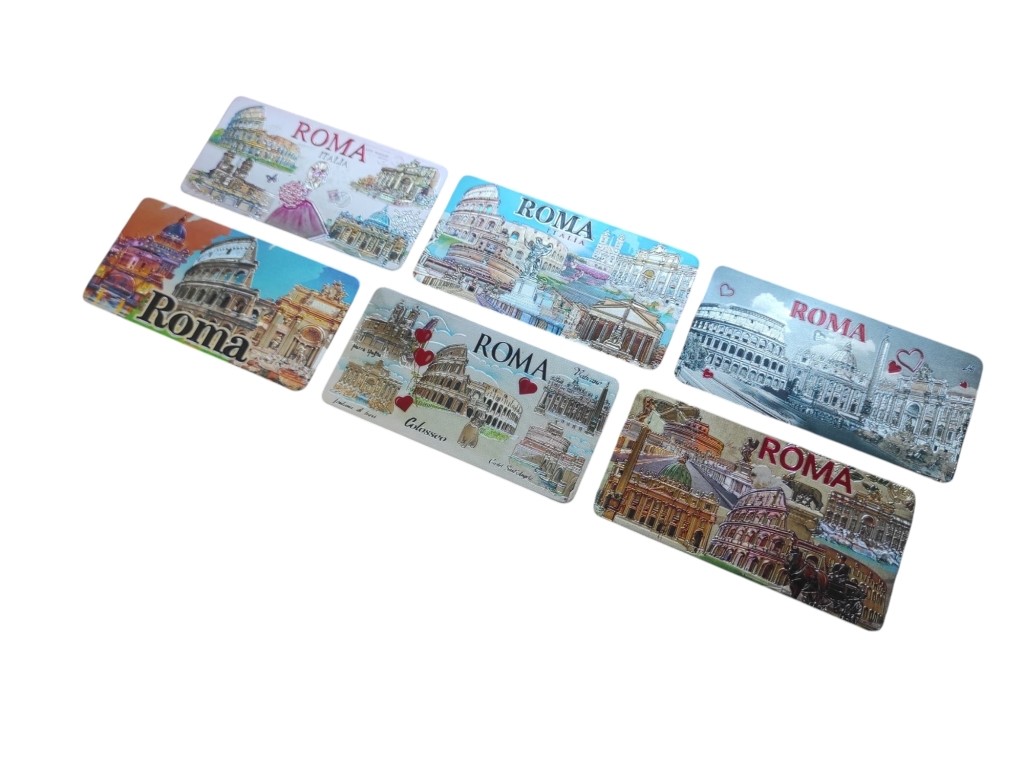 Set 6 Calamita Magnete Frigorifero Fridge Magnets Print Stampe 3D a Rilievo Effetto Riflesso Luce Con Filamento Argenteo ed Oro