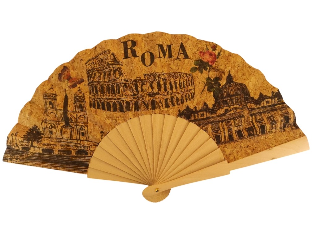Splendido Ventaglio in Legno Roma Souvnir Effetto Legno di Sughero Luoghi Iconici Roma