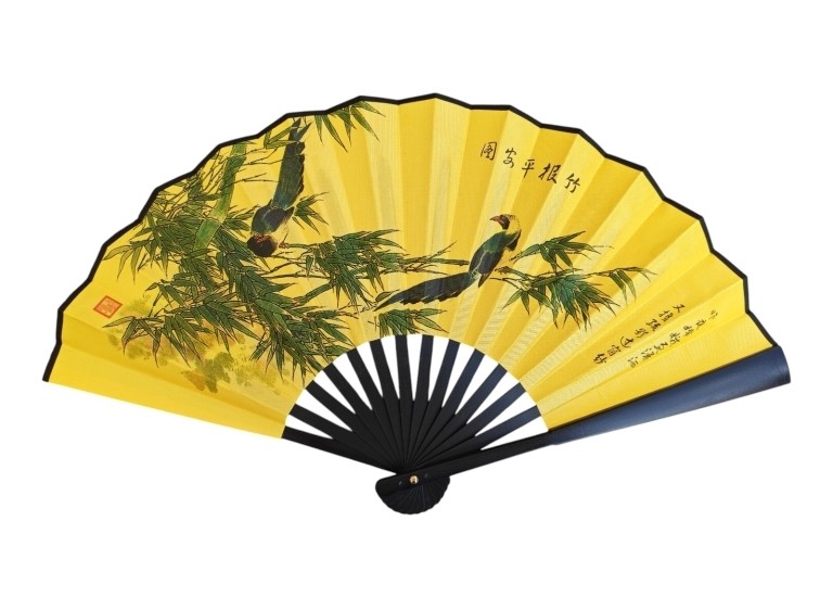 SPLENDIDO VENTAGLIO ORIENTALEGGIANTE DA COLLEZIONE IN STOFFA D:26cm VARI MODELLI DISPONIBILI