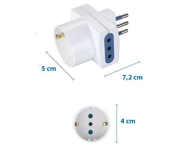 Adattatore Tripla Spina 10A 2 Prese Italiane 10A + 1 Presa Schuko 10A Bianco C-XSL1105