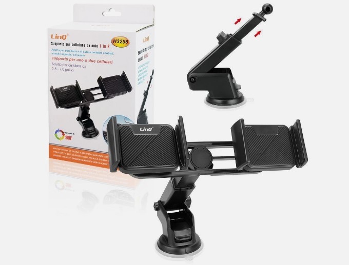 LINQ SUPPORTO PER CELLULARE DA AUTO 1 IN 2  VENTOSA 360' H3258