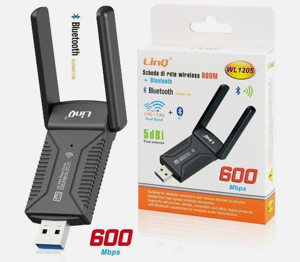 LINQ SCHEDA DI RETE WIRELESS DUAL-BAND 2.4G-5.8G + BLT 600Mbps 5dBi WL1205
