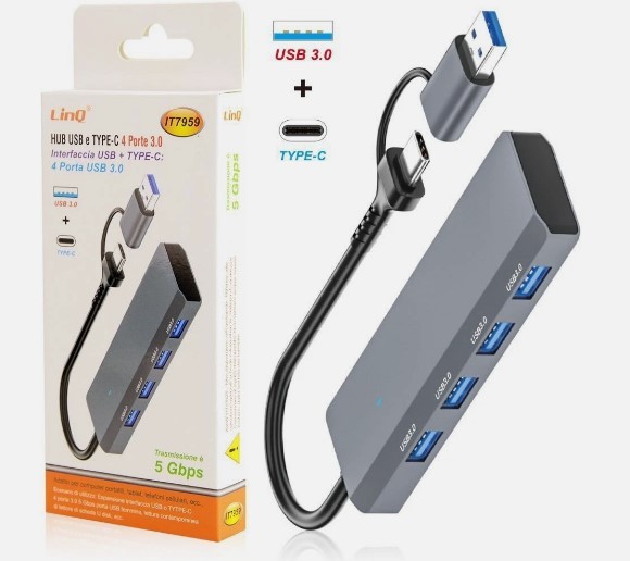 LINQ HUB 4 PORTE USB 3.0 A USB + TYPE-C 5Gbps IT7959