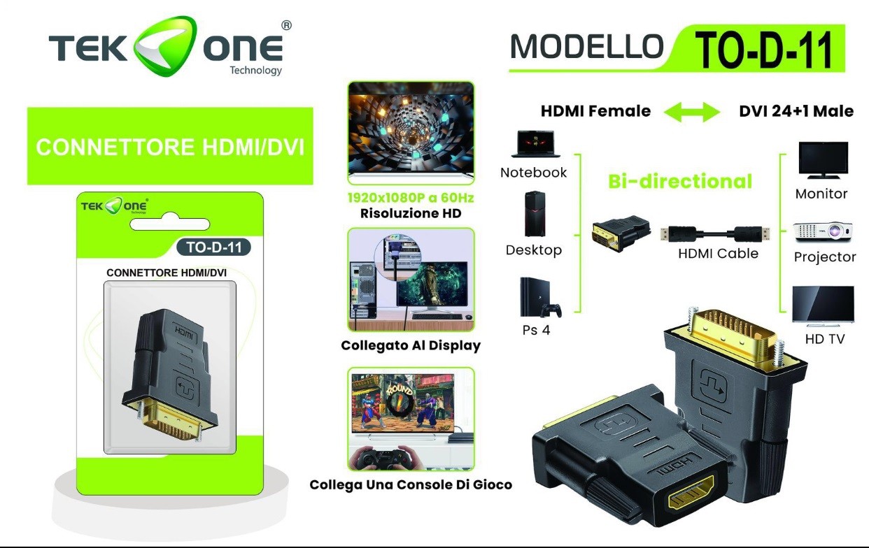 TEKONE Adattatore DVI 24+1 M / HDMI F 1920x1080P a 60Hz
