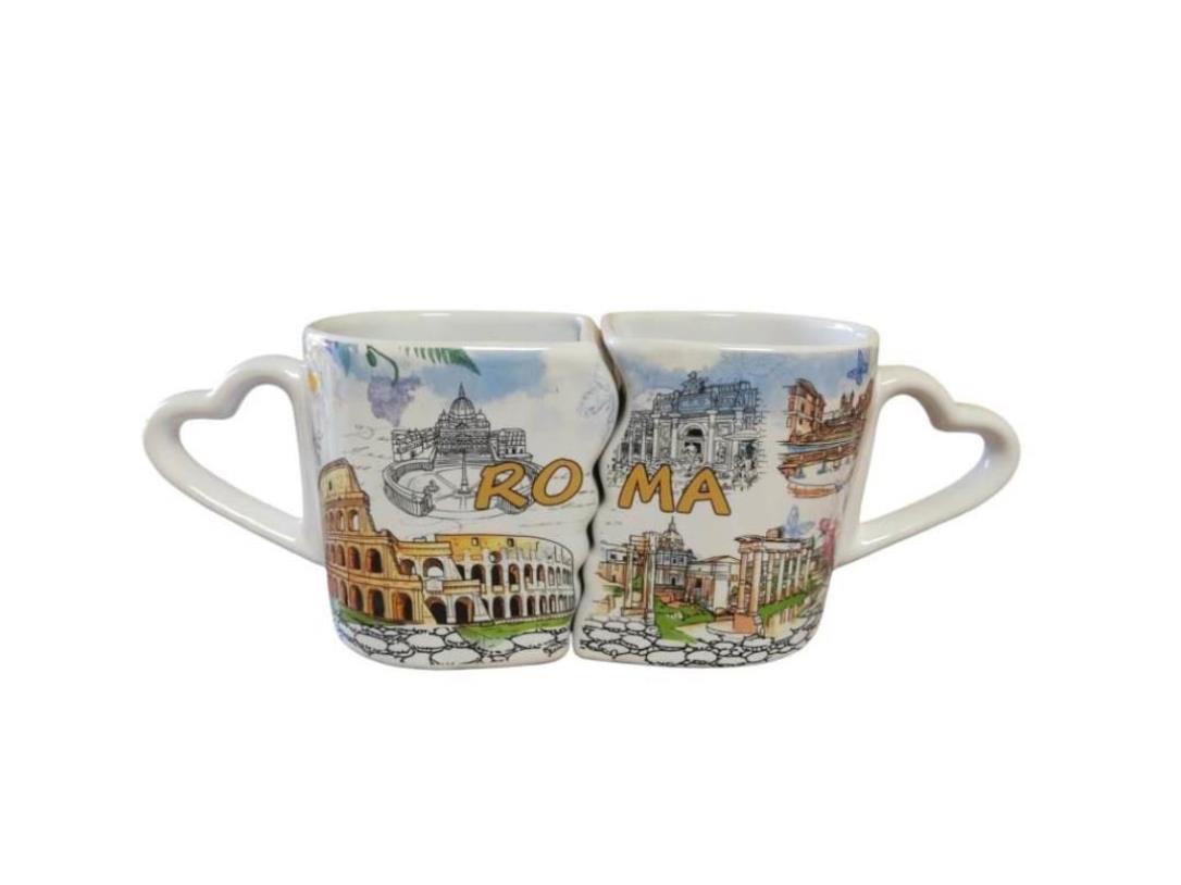 IDEA REGALO Tazza Tazze Coppia in Love Souvenir Ricordo Romantico Roma 'LOVE IN THE AIR' 5679