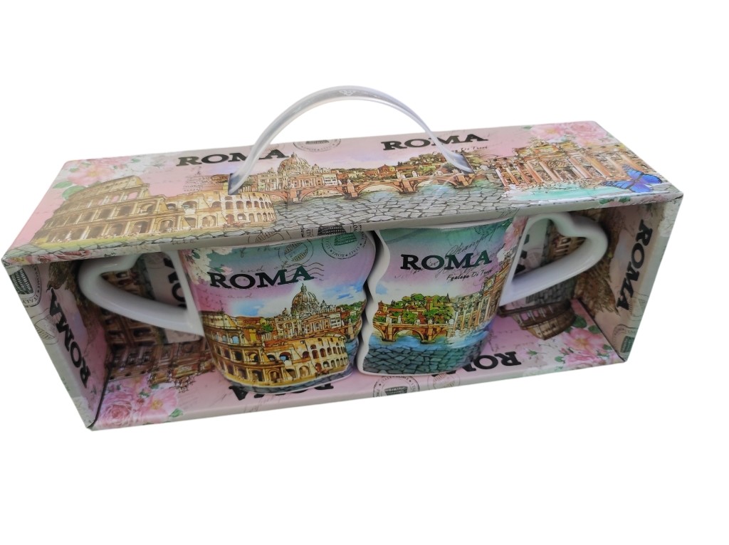 IDEA REGALO Tazza Tazze Coppia in Love Souvenir Ricordo Romantico Roma 'LOVE IN THE AIR' 5680