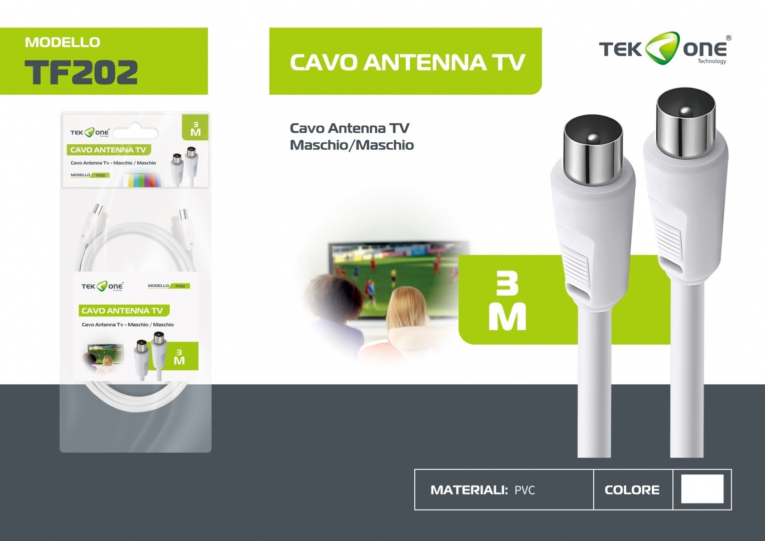 TEKONE CAVO ANTENNA TV 3m M/M TF202